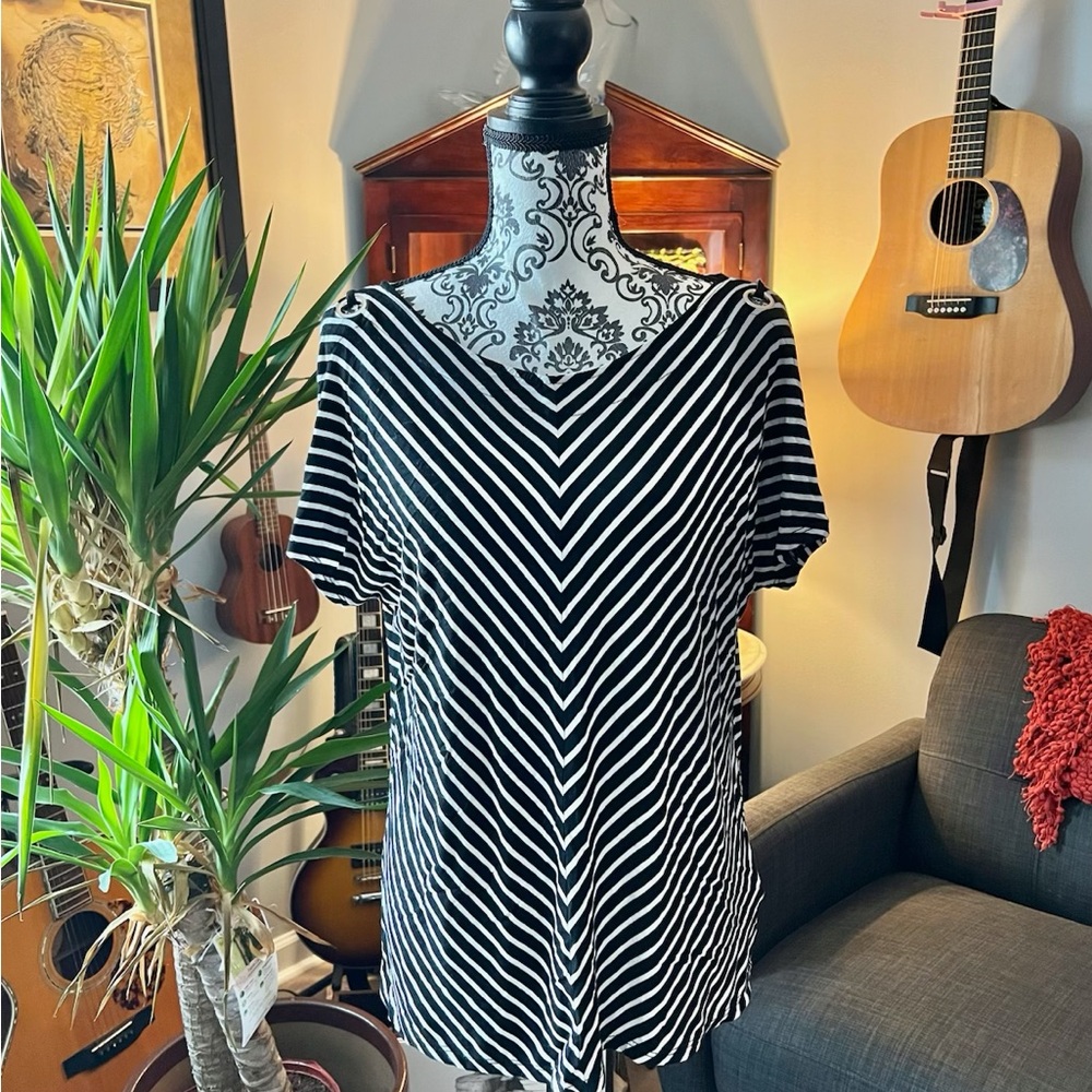 Black and White Striped Women's Top